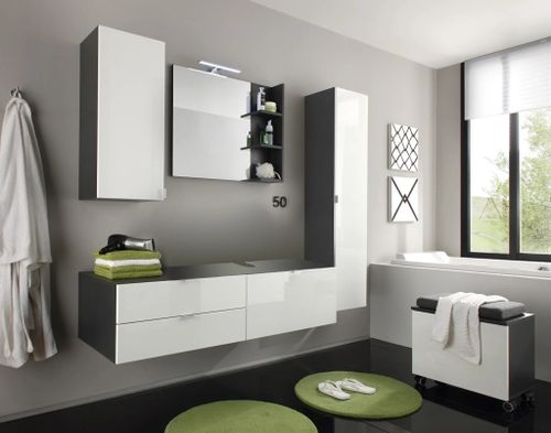 Ensemble meuble salle de bain 4 pièces blanc brillant et anthracite Ibiza 189 cm - Photo n°2; ?>