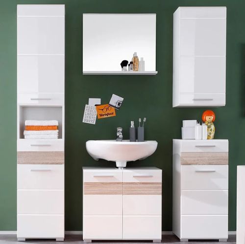 Ensemble meuble salle de bain 5 pièces blanc et chêne clair Ivano - Photo n°3; ?>