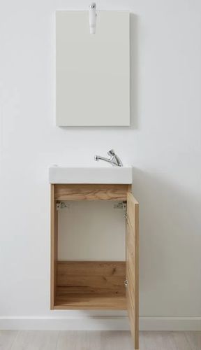 Ensemble meuble salle de bain à LED 4 pièces mélaminé chêne clair Calvi - Photo n°3; ?>