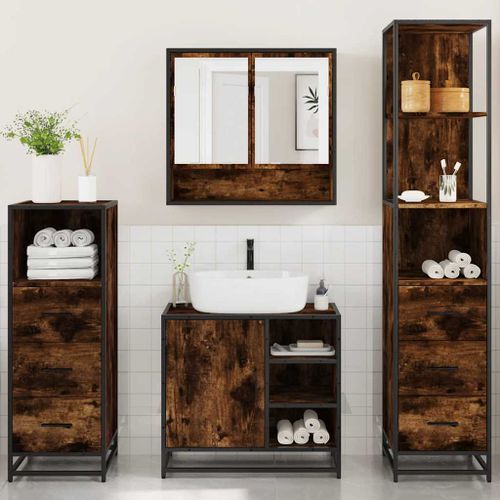 Ensemble meubles salle de bain 4 pcs chêne fumé bois ingénierie - Photo n°3; ?>