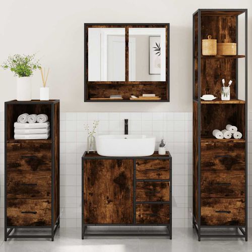 Ensemble meubles salle de bain 4 pcs chêne fumé bois ingénierie - Photo n°3; ?>