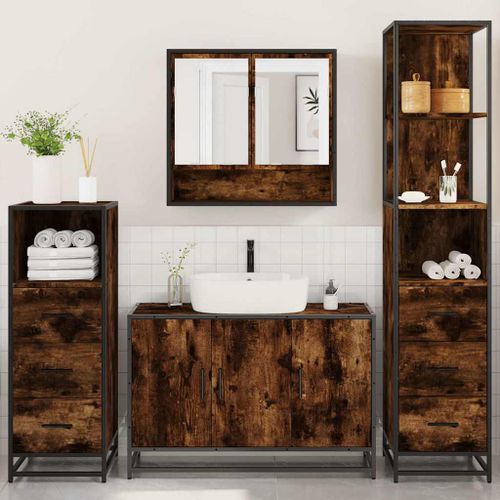 Ensemble meubles salle de bain 4 pcs chêne fumé bois ingénierie - Photo n°3; ?>