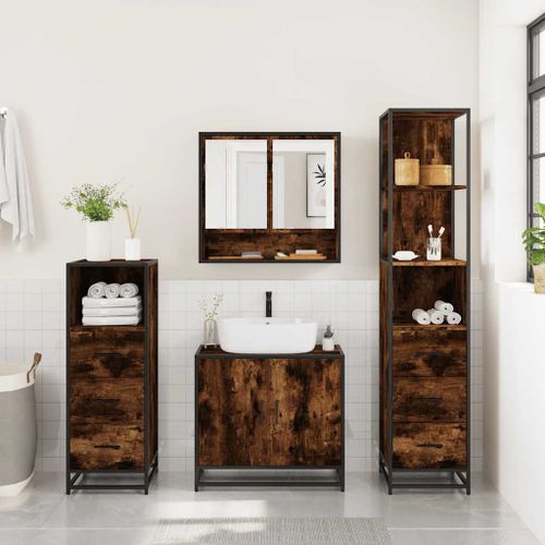 Ensemble meubles salle de bain 4 pcs chêne fumé bois ingénierie - Photo n°3; ?>