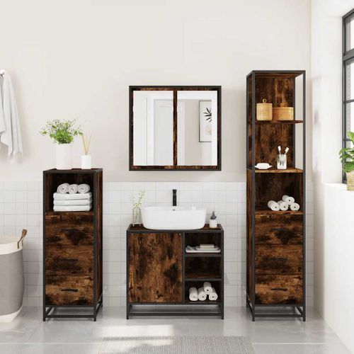 Ensemble meubles salle de bain 4 pcs chêne fumé bois ingénierie - Photo n°3; ?>