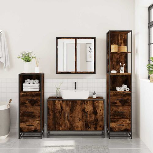 Ensemble meubles salle de bain 4 pcs chêne fumé bois ingénierie - Photo n°3; ?>