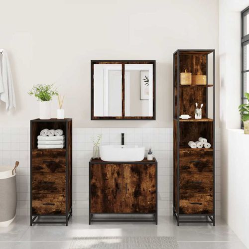 Ensemble meubles salle de bain 4 pcs chêne fumé bois ingénierie - Photo n°3; ?>