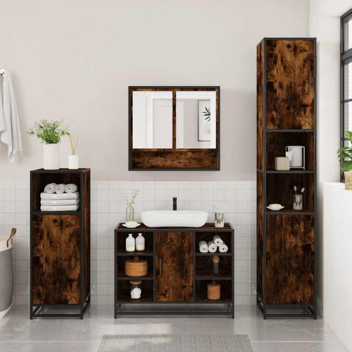 Ensemble meubles salle de bain 4 pcs chêne fumé bois ingénierie - Photo n°3; ?>