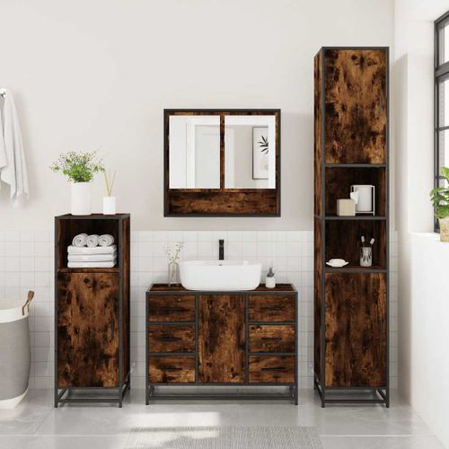 Ensemble meubles salle de bain 4 pcs chêne fumé bois ingénierie - Photo n°3; ?>