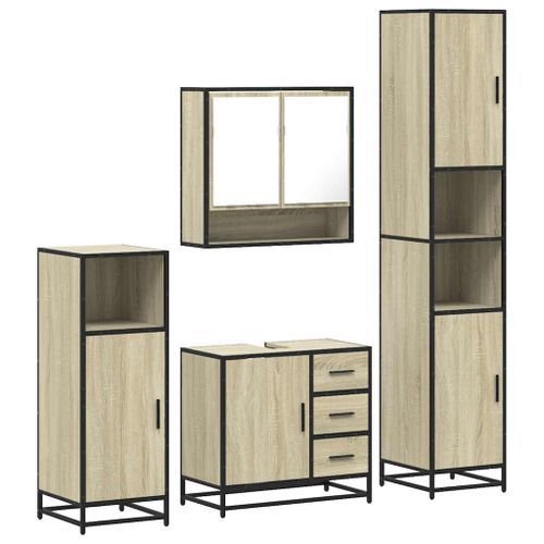 Ensemble meubles salle de bain 4 pcs chêne fumé bois ingénierie - Photo n°2; ?>