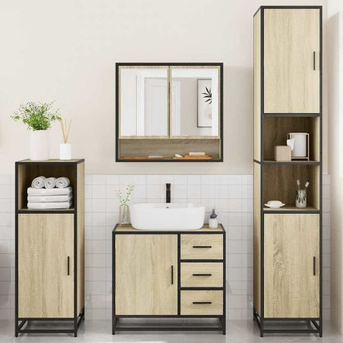 Ensemble meubles salle de bain 4 pcs chêne fumé bois ingénierie - Photo n°3; ?>