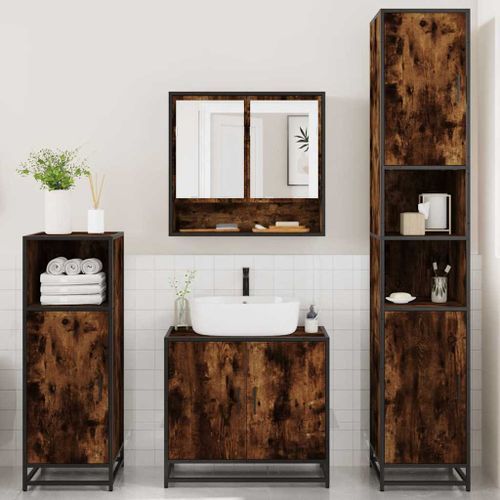 Ensemble meubles salle de bain 4 pcs chêne fumé bois ingénierie - Photo n°3; ?>