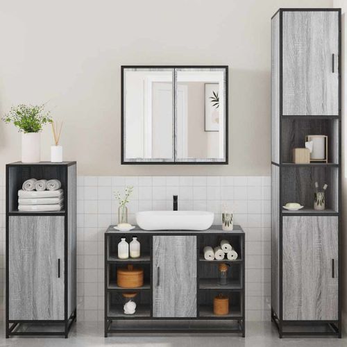 Ensemble meubles salle de bain 4 pcs chêne fumé bois ingénierie - Photo n°3; ?>