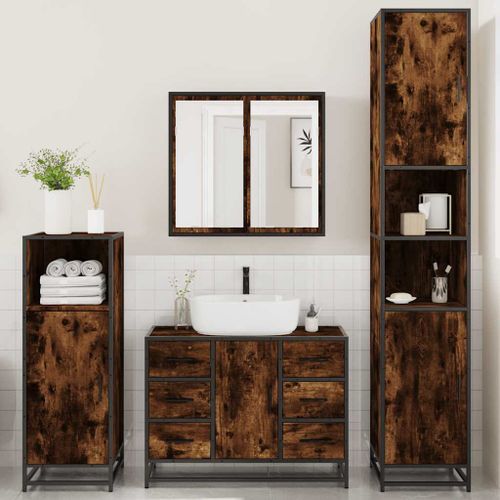 Ensemble meubles salle de bain 4 pcs chêne fumé bois ingénierie - Photo n°3; ?>