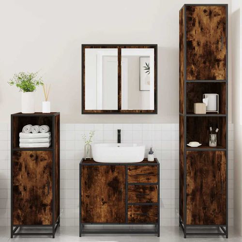 Ensemble meubles salle de bain 4 pcs chêne fumé bois ingénierie - Photo n°3; ?>