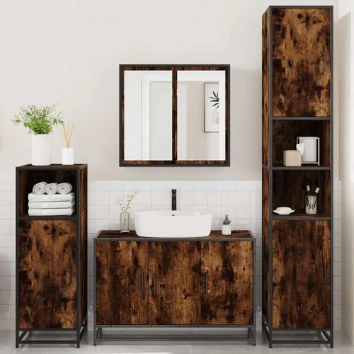 Ensemble meubles salle de bain 4 pcs chêne fumé bois ingénierie - Photo n°3; ?>