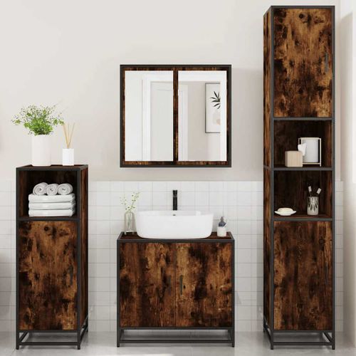 Ensemble meubles salle de bain 4 pcs chêne fumé bois ingénierie - Photo n°3; ?>