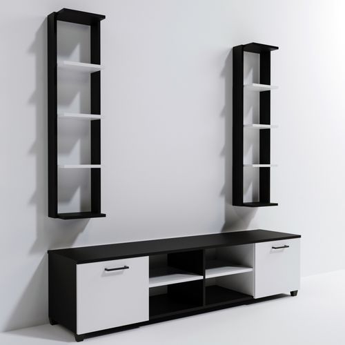 Ensemble modulable meuble TV avec bibliothèque et étagère bois blanc et noir Likaz 180 cm - Photo n°3; ?>