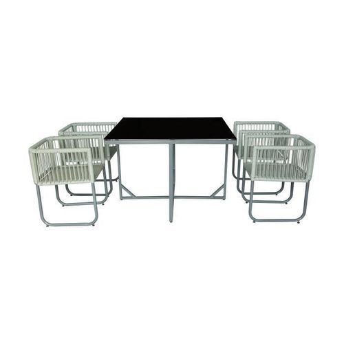 Ensemble repas de jardin encastrable 4 personnes- table 110x110 plateau en verre + 4 fauteuils - Noir - POLYTA - Photo n°2; ?>
