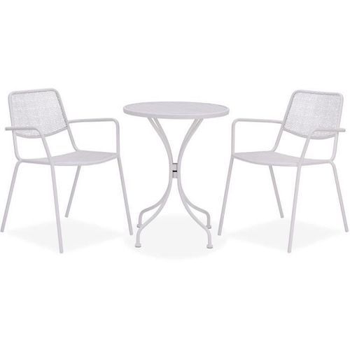 Ensemble repas de jardin ou balcon - Set bistrot table avec 2 fauteuils - Ø 60 x 70 cm - Blanc - Photo n°2; ?>