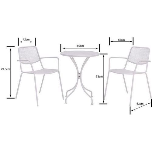 Ensemble repas de jardin ou balcon - Set bistrot table avec 2 fauteuils - Ø 60 x 70 cm - Blanc - Photo n°3; ?>