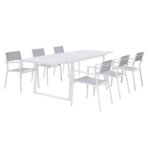 Ensemble repas de jardin - table extensible 160-240 cm et 6 fauteuils - Structure aluminium - Blanc - Photo n°2; ?>