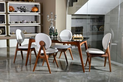 Ensemble table à manger bois de noyer et verre trempé noir et 4 chaises Karny 160 cm - Photo n°2; ?>