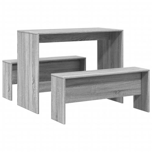 Ensemble table à manger et bancs 3 pcs bois d'ingénierie - Photo n°2; ?>