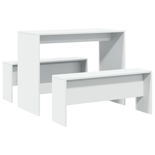 Ensemble table à manger et bancs 3pcs blanc bois d'ingénierie - Photo n°2; ?>