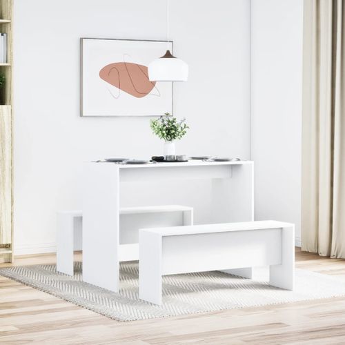 Ensemble table à manger et bancs 3pcs blanc bois d'ingénierie - Photo n°3; ?>