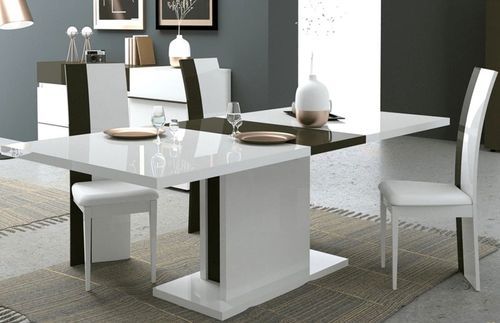 Ensemble table à rallonge et 4 chaises bois laqué blanc et noir Koyd - Photo n°2; ?>