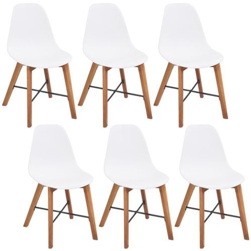 Ensemble table bois d'acacia et 6 chaises polypropylène blanc Silva - Photo n°3; ?>
