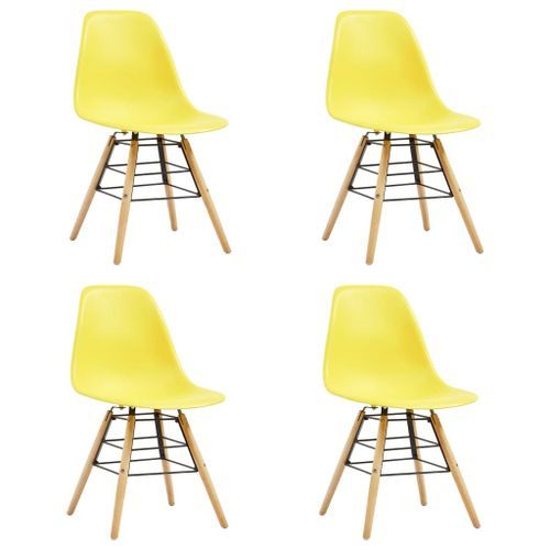 Ensemble table carrée 80 cm et 4 chaises jaune et et naturel Scanda - Photo n°3; ?>
