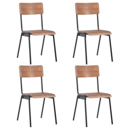 Ensemble table et 4 chaises acier noir et contreplaqué marron Kindustri - Photo n°3; ?>
