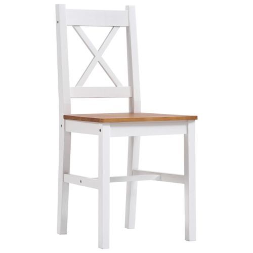 Ensemble table et 8 chaises pin massif blanc et marron Kampia - Photo n°3; ?>