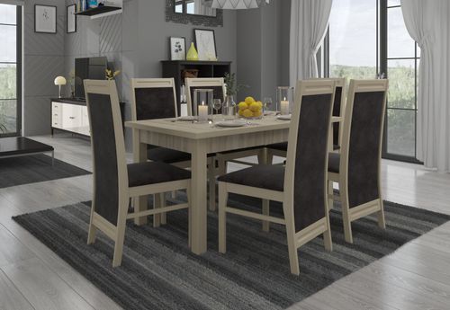Ensemble table extensible 140/180 cm et 6 chaises en bois clair sonoma et tissu gris foncé Komba - Photo n°2; ?>