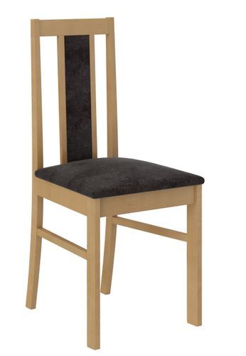 Ensemble table extensible 140/180 cm et 6 chaises en bois clair de hêtre et tissu noir Louiza - Photo n°3; ?>
