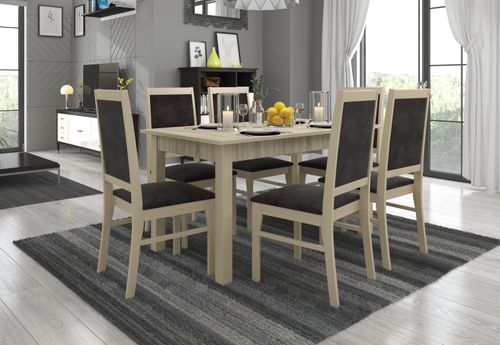 Ensemble table extensible 140/180 cm et 6 chaises en bois clair sonoma et tissu gris foncé Klarika - Photo n°2; ?>