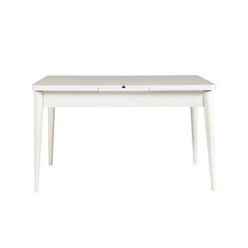 Ensemble table extensible 2 chaises et 2 bancs bois blanc et tissu beige Mariva - Photo n°3; ?>
