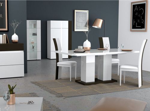 Ensemble table rectangulaire et 4 chaises bois laqué blanc et noir Koyd - Photo n°2; ?>