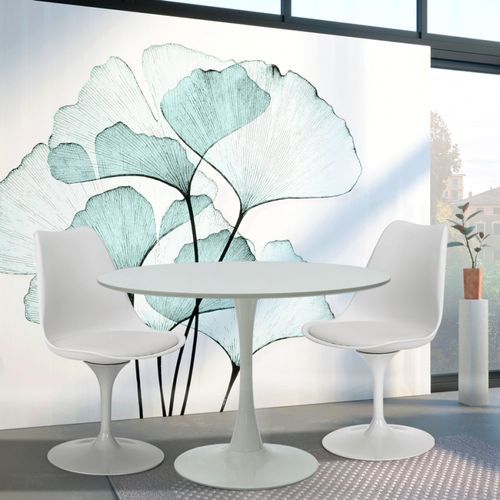 Ensemble table ronde 60 cm et 2 chaises pivotantes blanches avec coussin similicuir Tulipa - Photo n°2; ?>