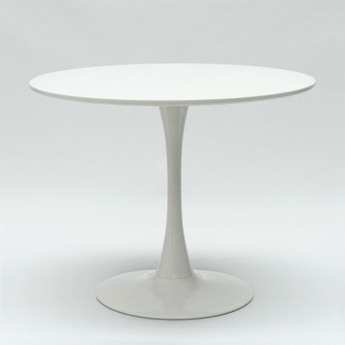 Ensemble table ronde 60 cm et 2 chaises pivotantes blanches avec coussin similicuir Tulipa - Photo n°3; ?>