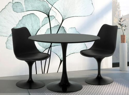 Ensemble table ronde 60 cm et 2 chaises pivotantes noires avec coussin similicuir Tulipa - Photo n°2; ?>