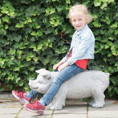 Esschert Design Banc de jardin en pierre en forme de cochon Gris AV13 - Photo n°3; ?>