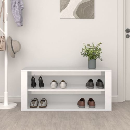 Étagère à chaussures Blanc brillant 100x35x45cm Bois ingénierie - Photo n°3; ?>