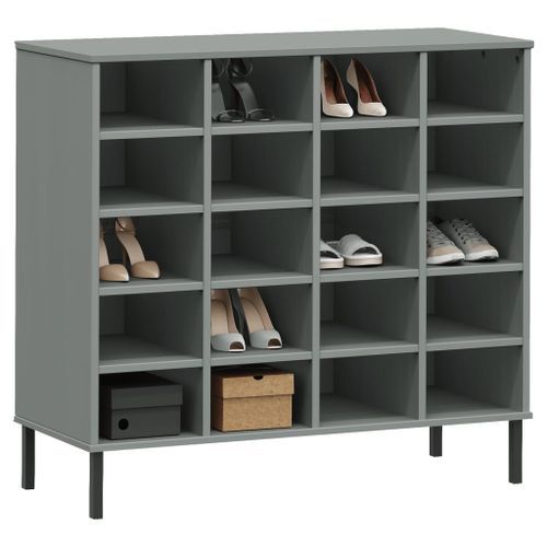 Étagère à chaussures pieds en métal Gris 95x35x86 cm Bois OSLO - Photo n°3; ?>