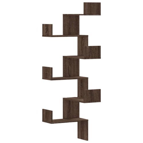 Étagère d'angle murale chêne marron 45x45x147cm bois ingénierie - Photo n°2; ?>