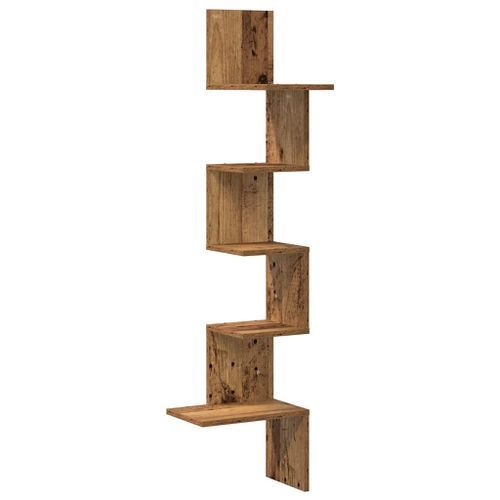 Étagère d'angle murale vieux bois 32x32x127,5cm bois ingénierie - Photo n°2; ?>