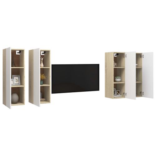 Etagère murale 4 pcs Blanc et chêne sonoma 30,5x30x90 cm - Photo n°3; ?>