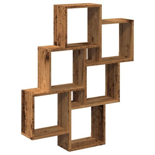 Étagère murale sous forme de cube vieux bois 78x15x93 cm - Photo n°2; ?>