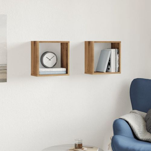 Étagères cube murales 2 pcs chêne artisanal bois ingénierie - Photo n°3; ?>